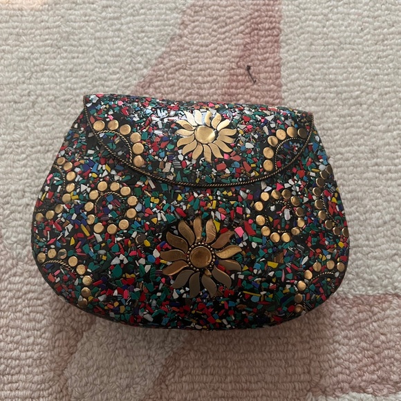 Ramla Handmade Brass & Mosaic Stone Bag from Morocco – One of a Kind! - Picture 2 of 4